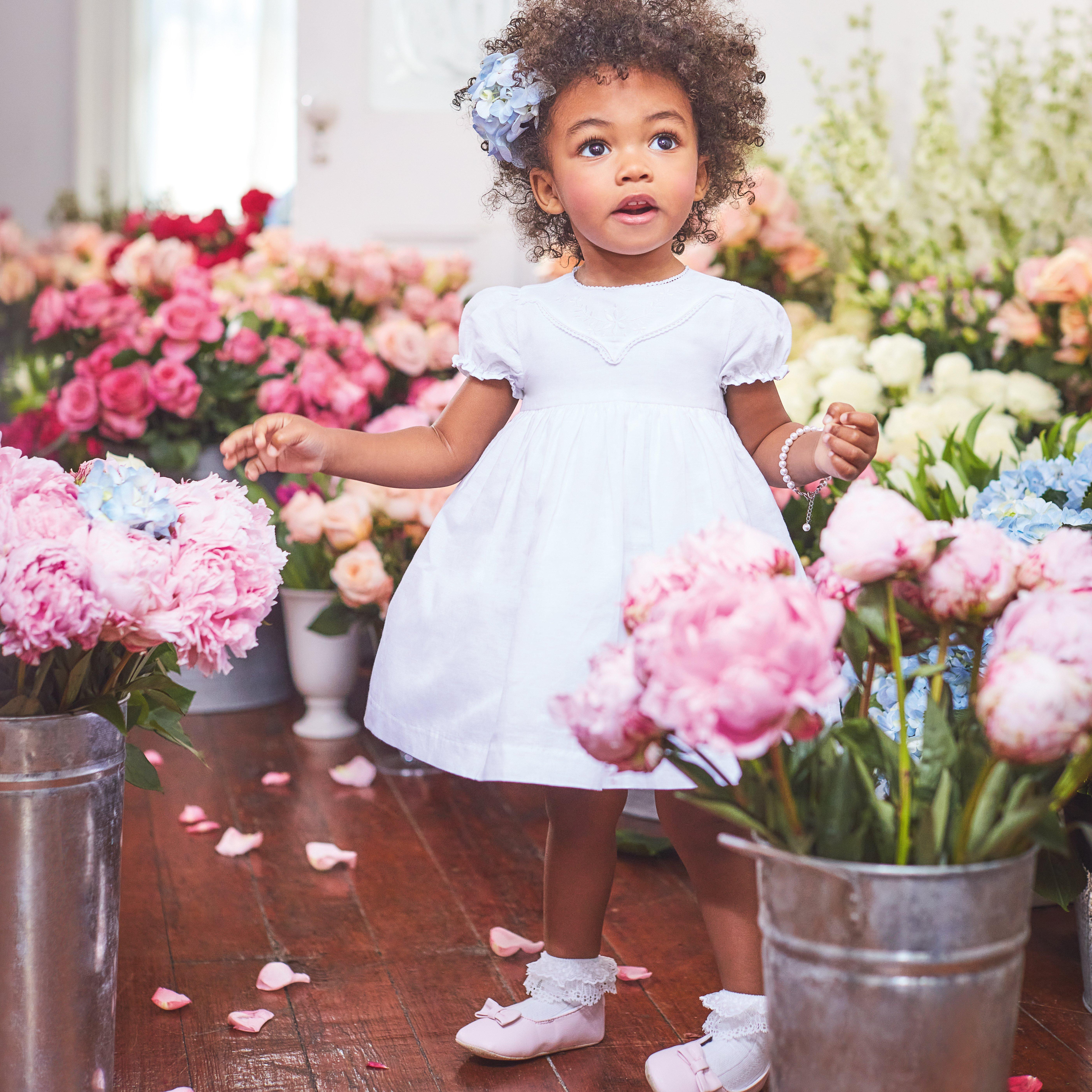 Newborn White Baby Puff Sleeve Linen Dress by Janie and Jack