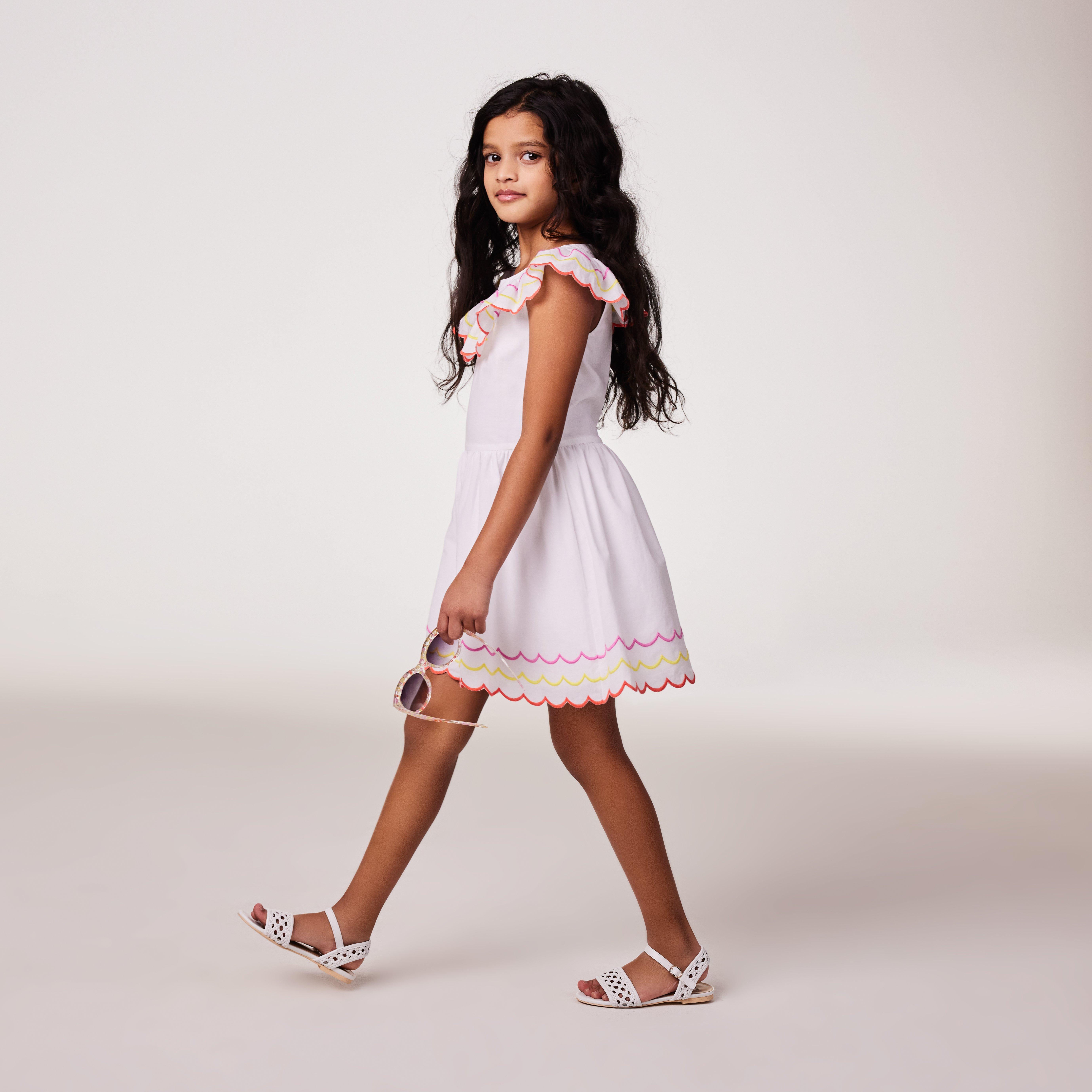 Embroidered Scalloped Ruffle Dress image number 5