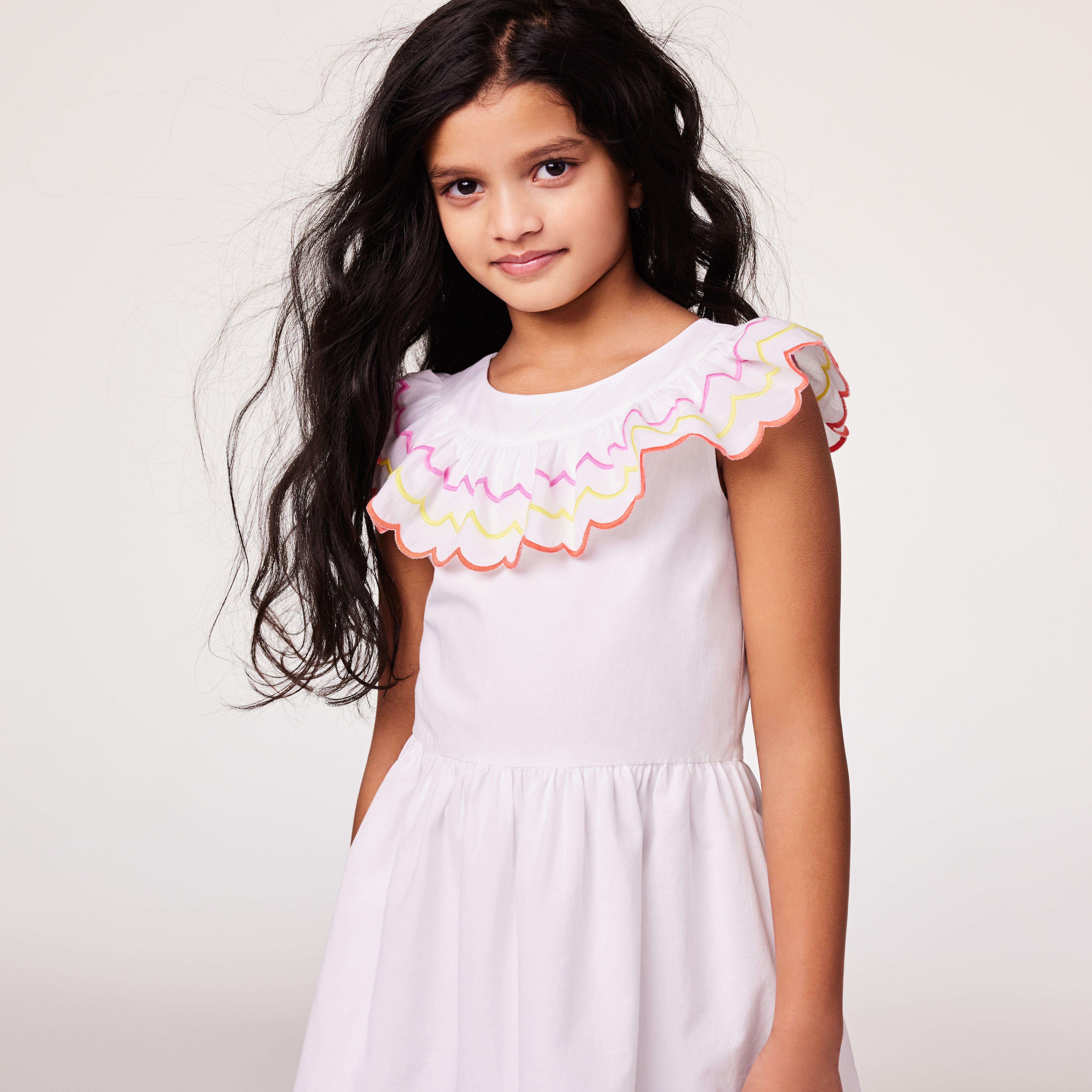 Embroidered Scalloped Ruffle Dress image number 6