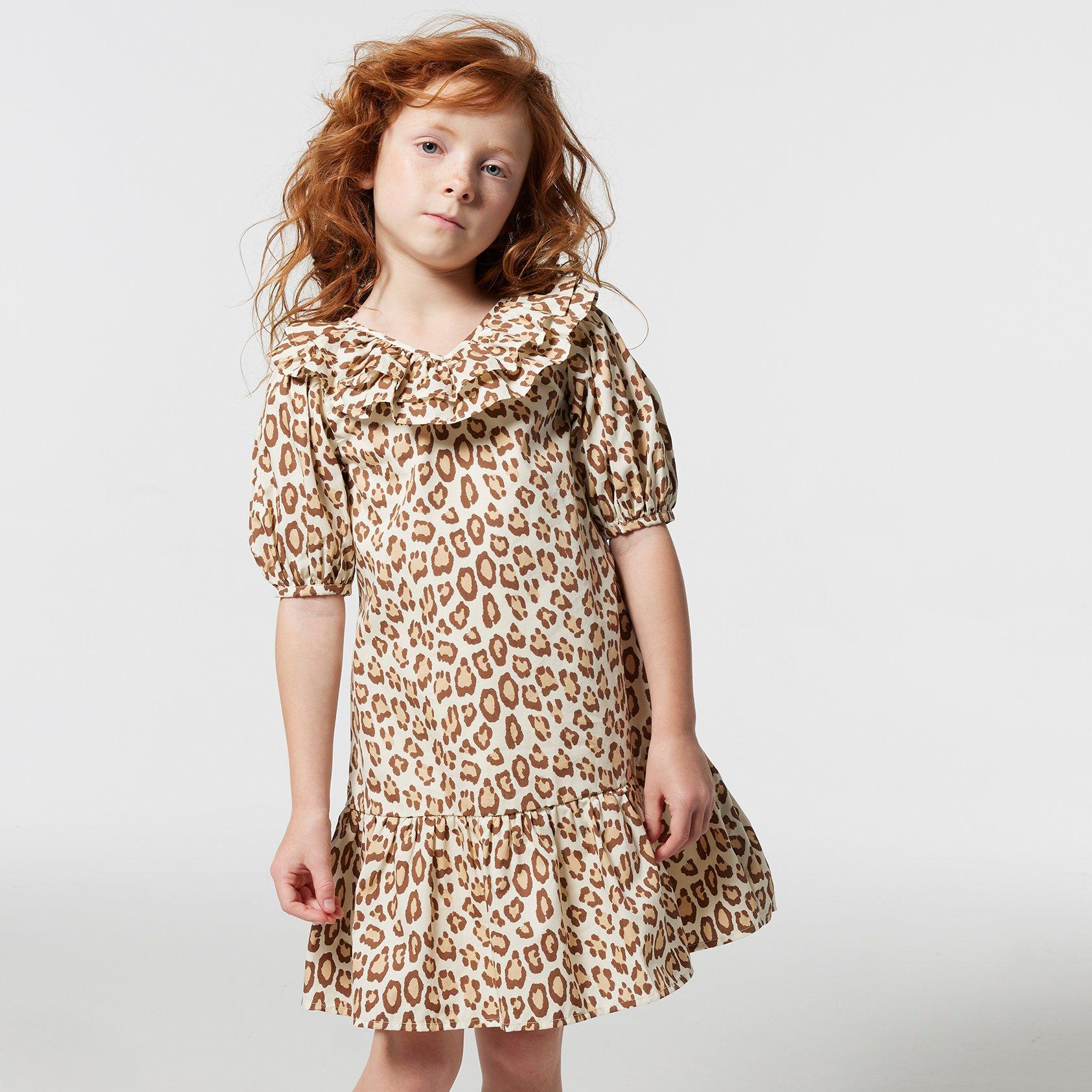 Leopard Puff Sleeve Ruffle Dress image number 0