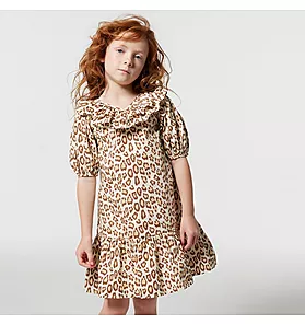 Leopard Puff Sleeve Ruffle Dress