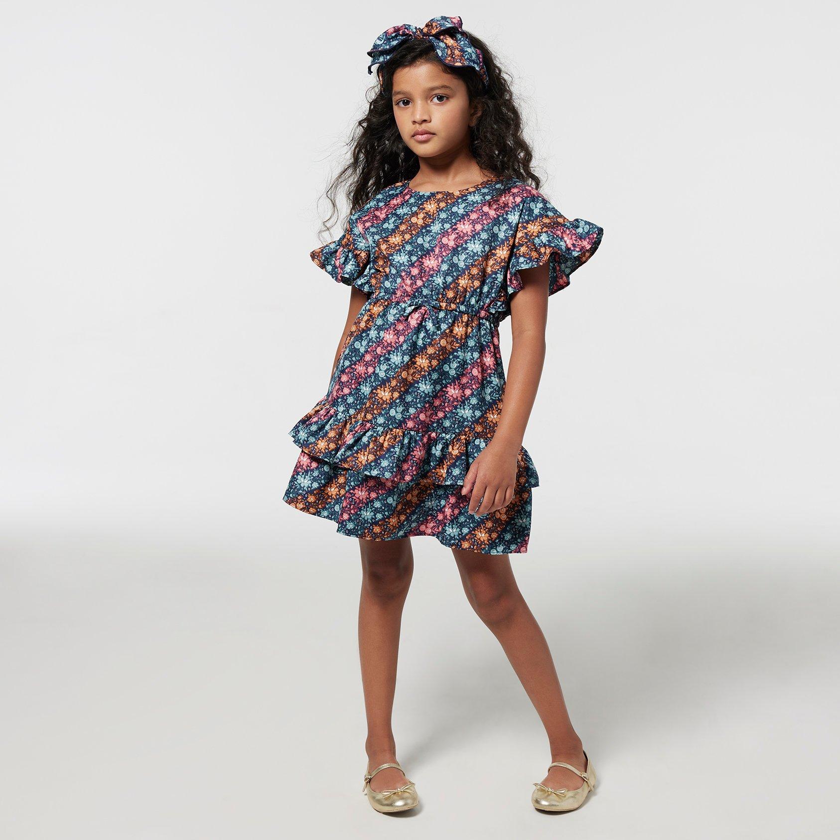 Diagonal Floral Stripe Ruffle Dress image number 0