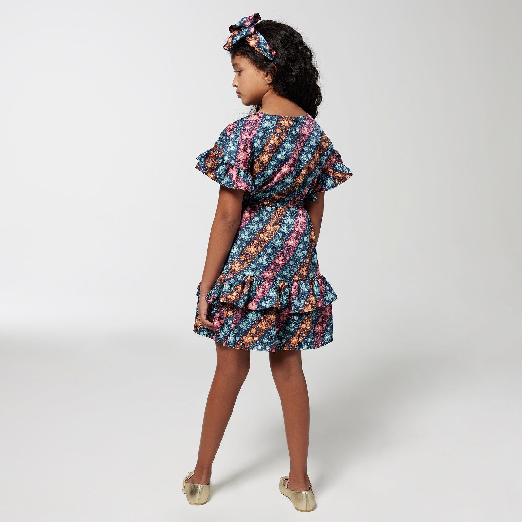 Diagonal Floral Stripe Ruffle Dress image number 2