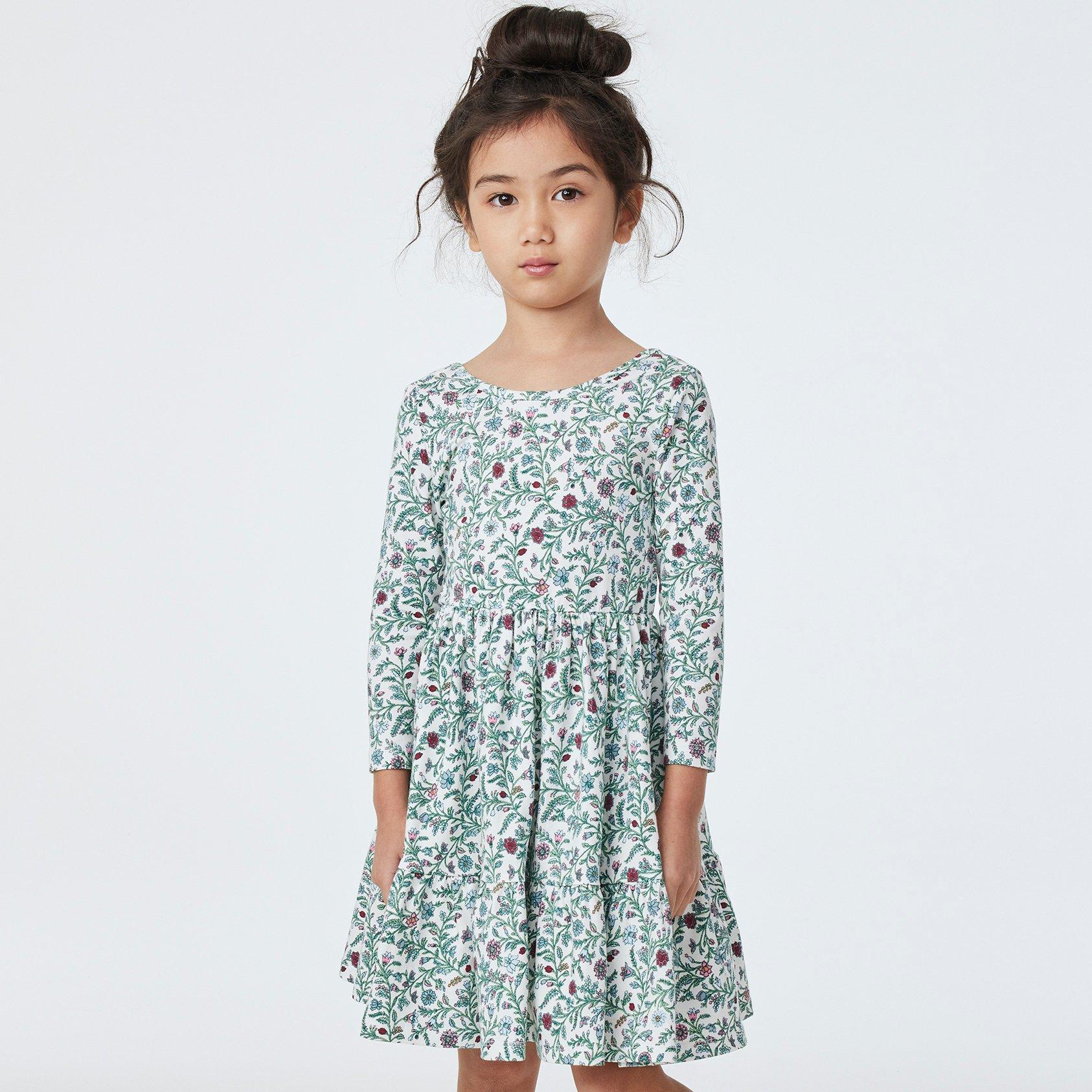 Tween Girls Long Sleeve Floral Smocked Dress