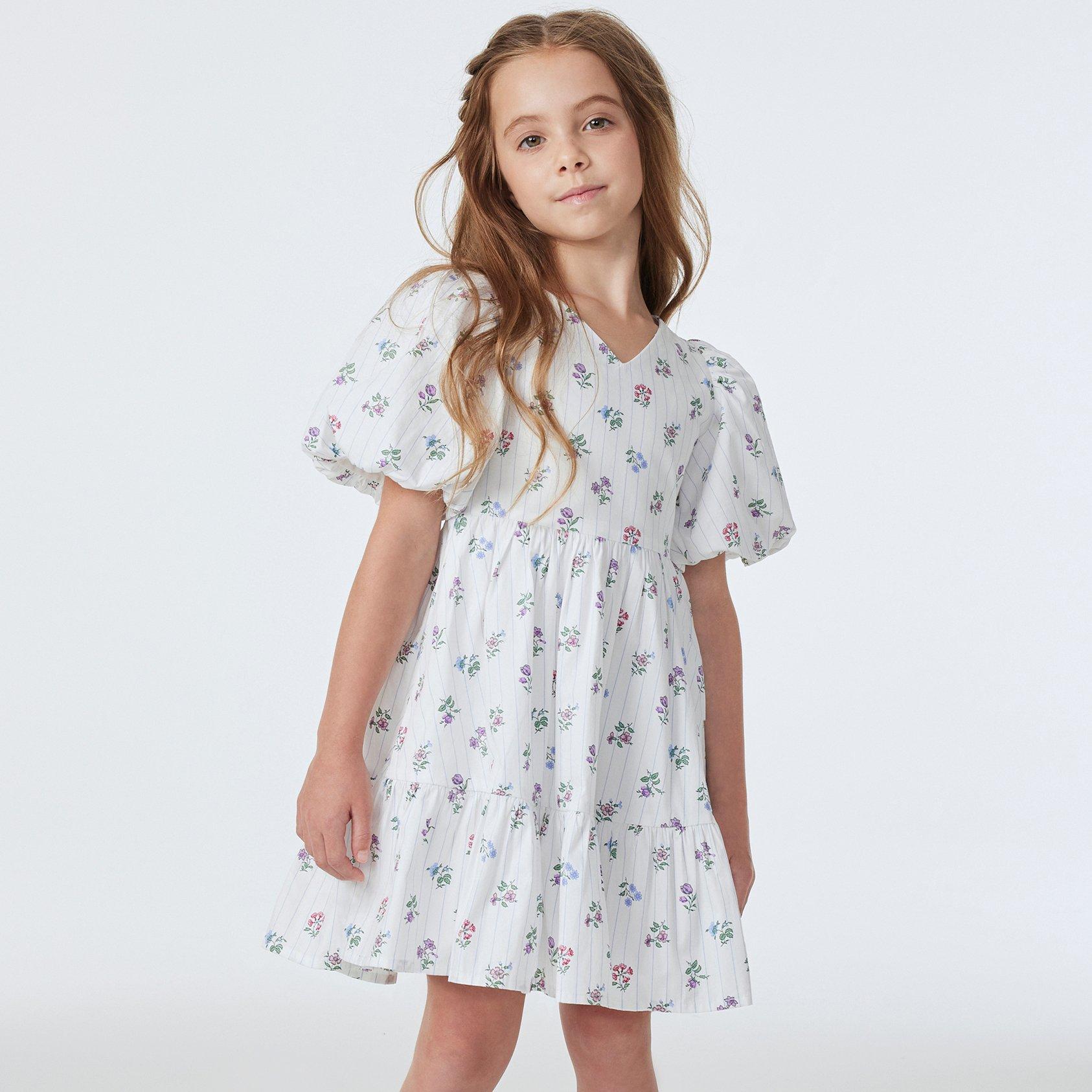 Floral Stripe Bubble Sleeve Dress image number 0