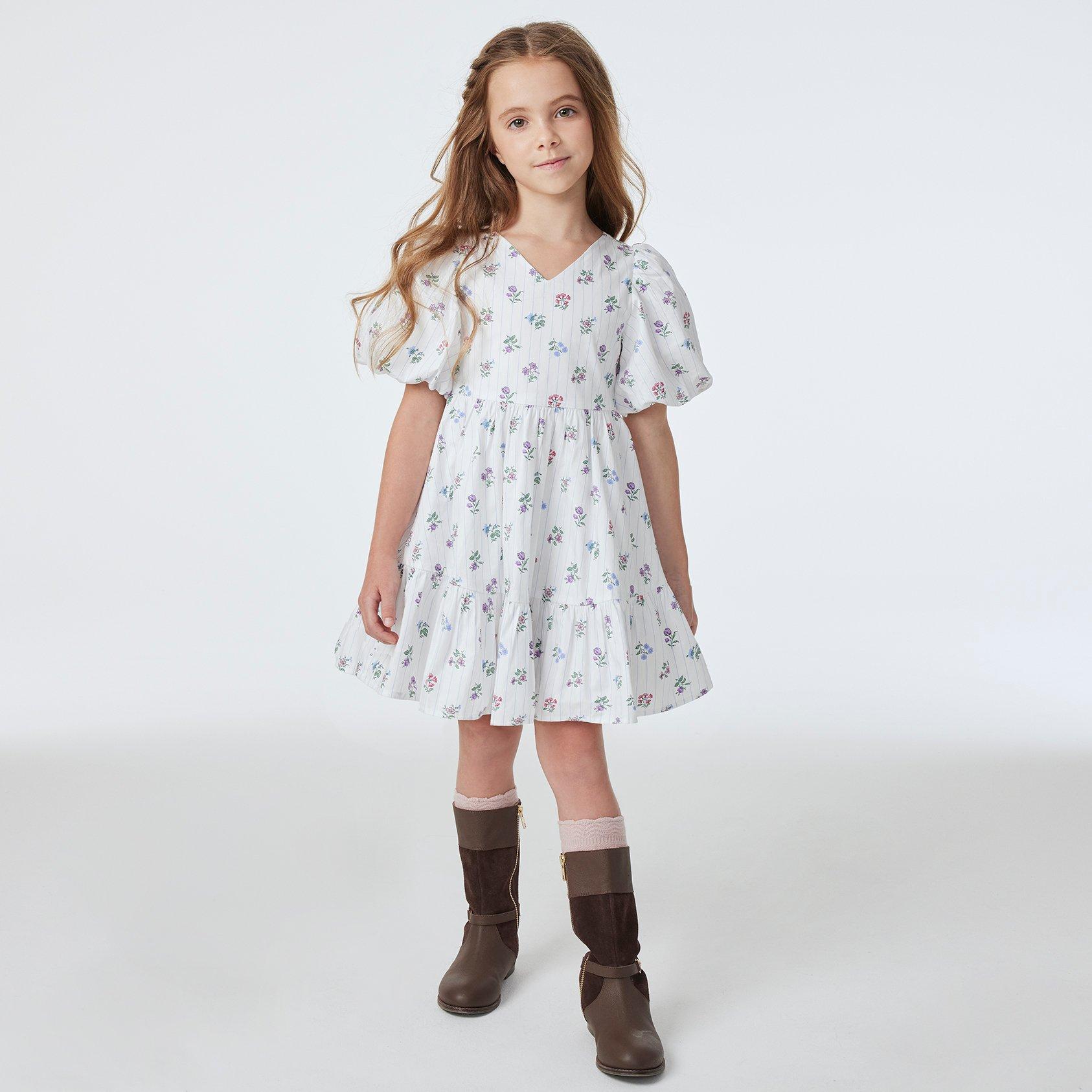 Floral Stripe Bubble Sleeve Dress image number 1