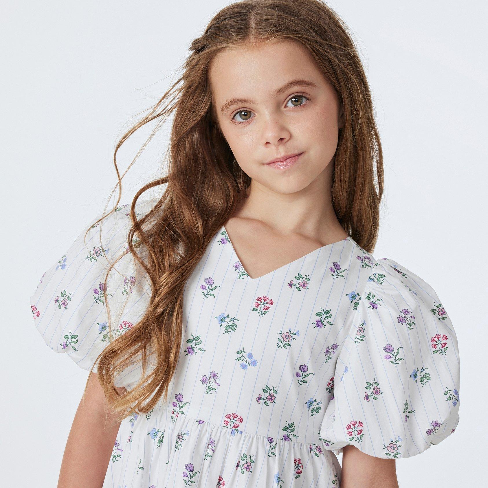 Floral Stripe Bubble Sleeve Dress image number 4