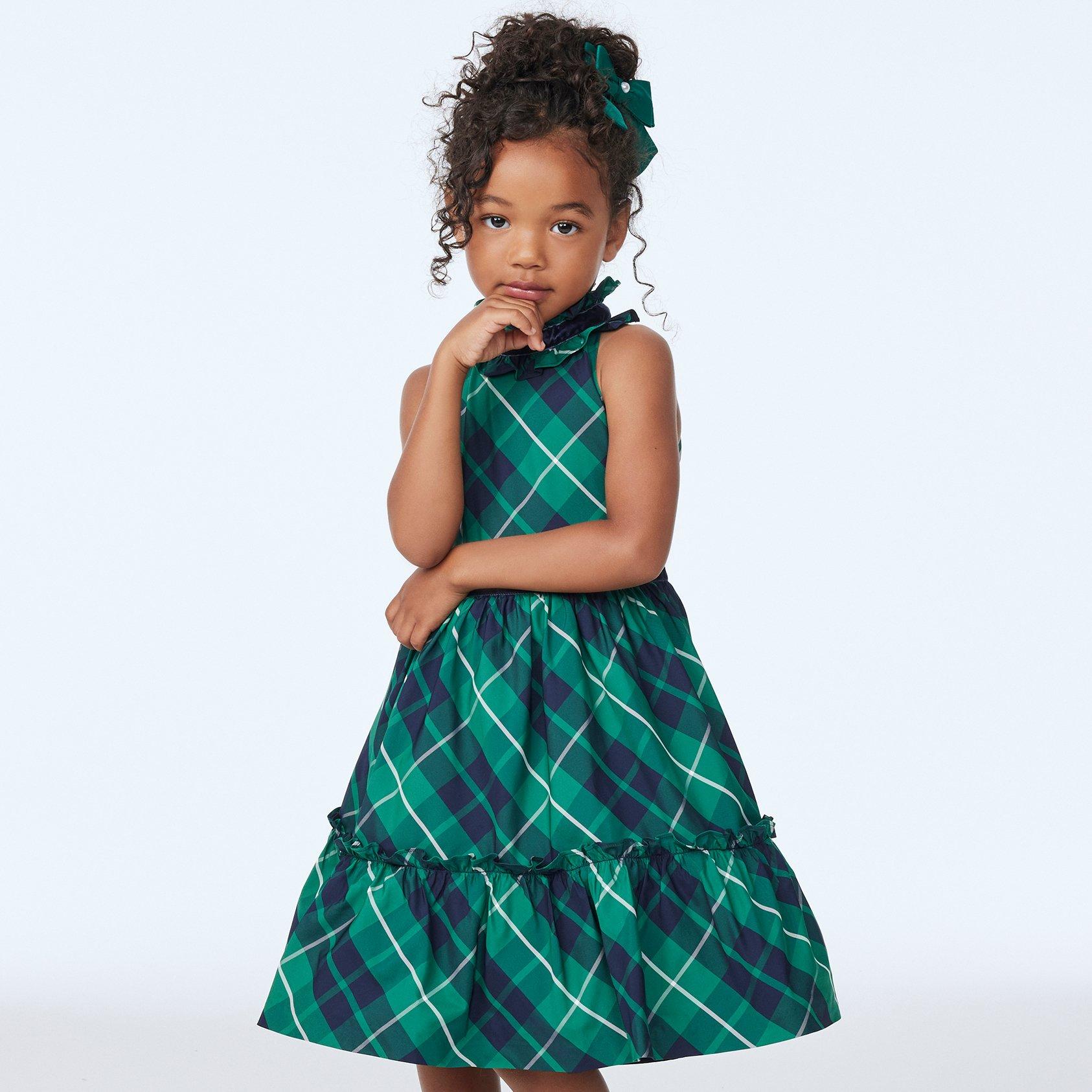 Girls Long Sleeve Matching Family Plaid Twill Woven Shirt Dress