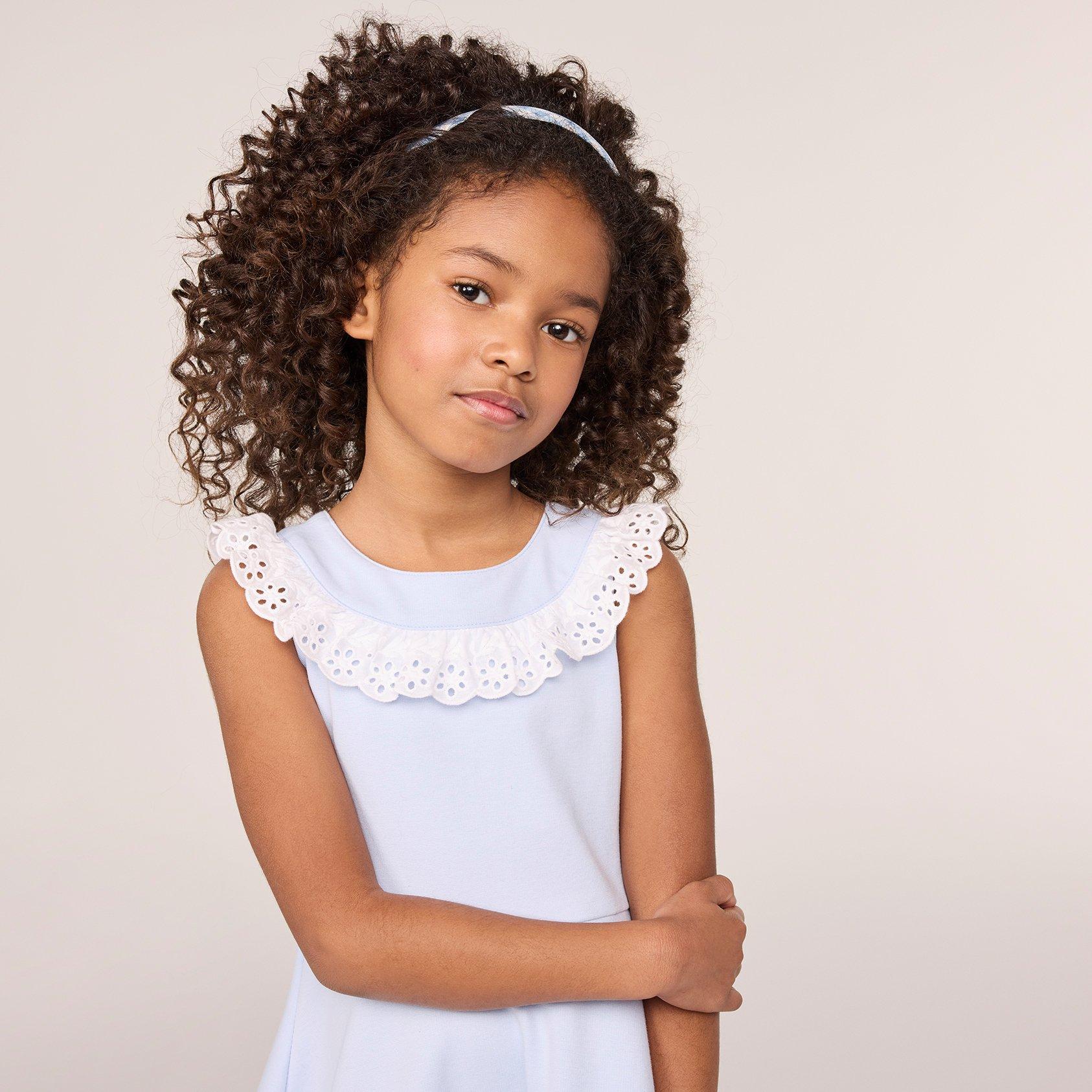 Claire & Charlie Girls Light Blue Swiss Batiste Float Dress with White Swiss Eyelet Ruffle Collar main image 0