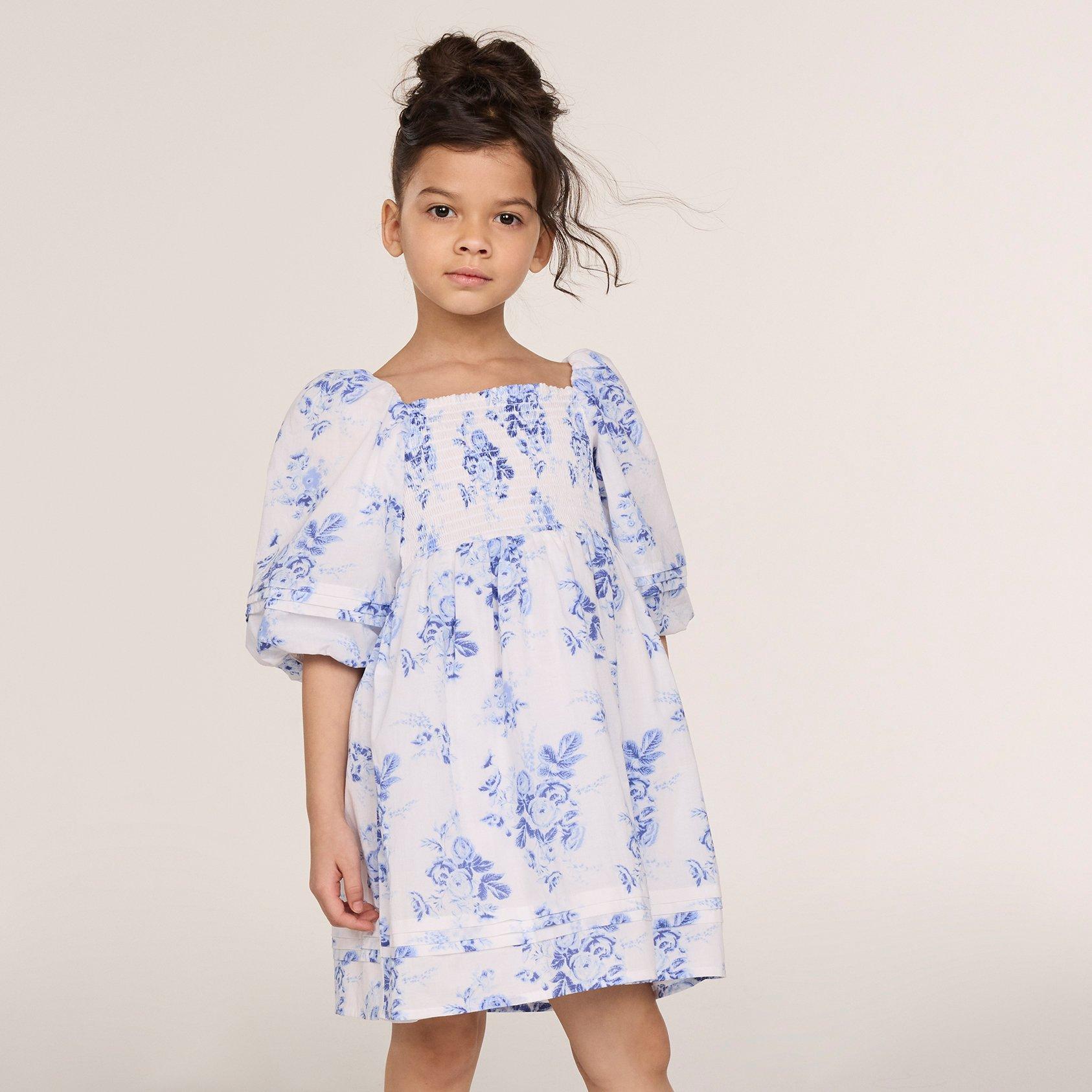 Girls Blue Floral Printed Cotton Dress, Size: Small at Rs 750