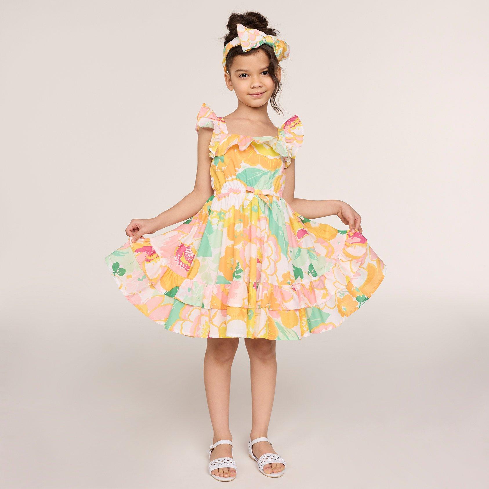 Girl Freshly Squeezed Floral Floral Ruffle Sundress by Janie