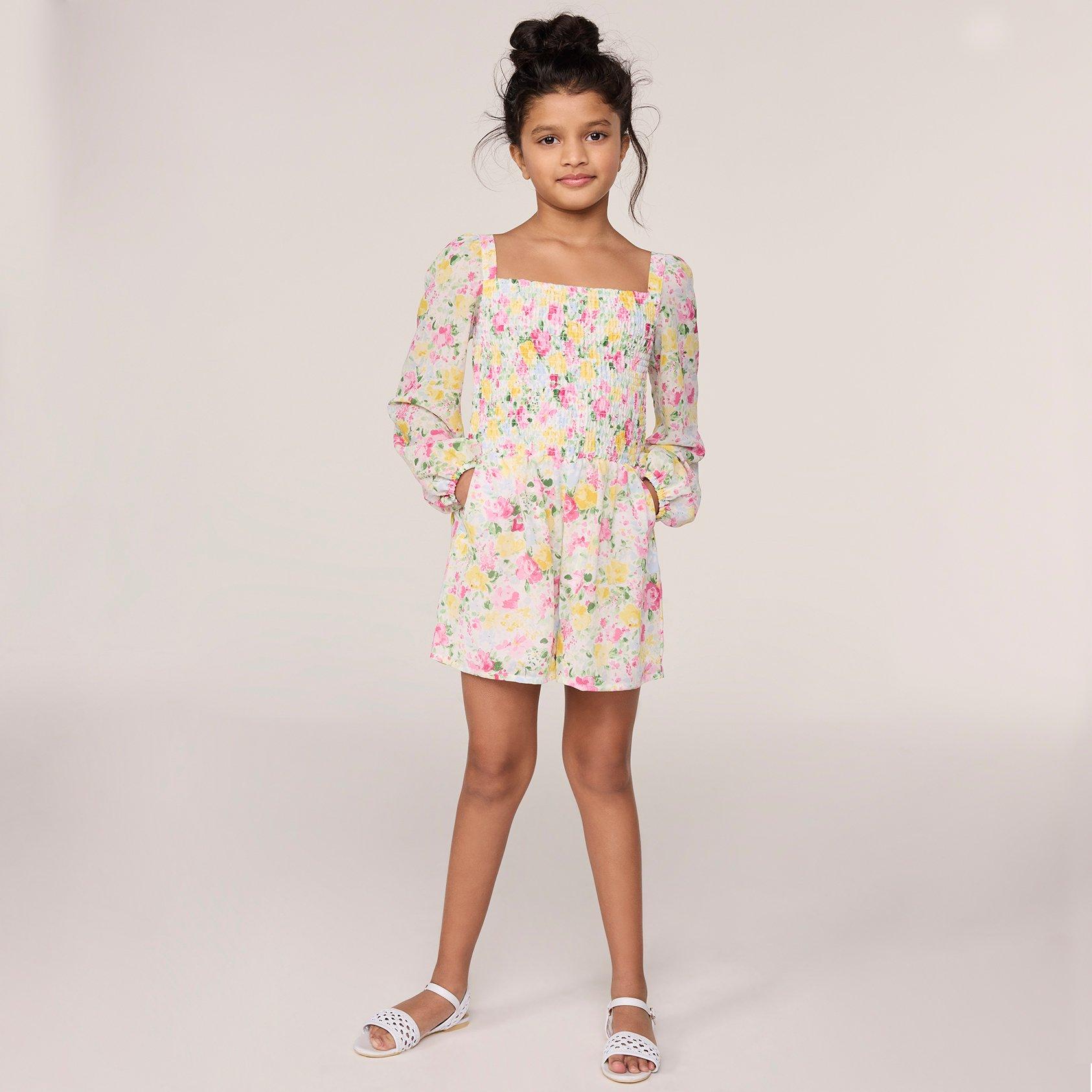 Girl White Floral The Emma Floral Smocked Chiffon Romper by Janie and Jack