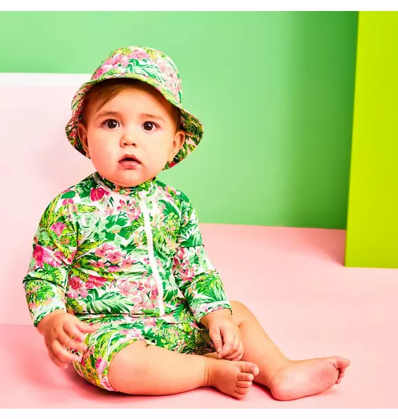 Baby Recycled Tropical Floral Rash Guard Swimsuit image number 1