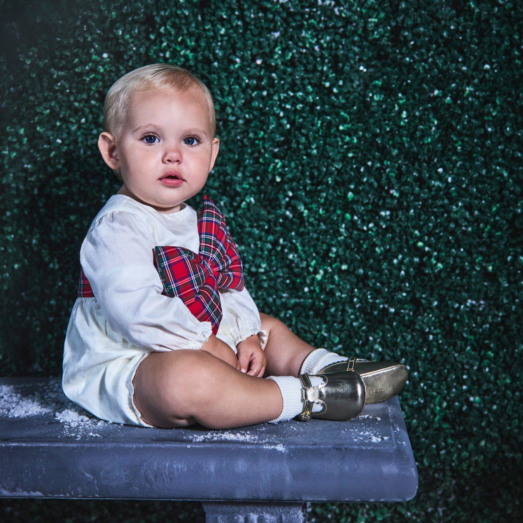 The Tartan Bow Baby Romper image number 1