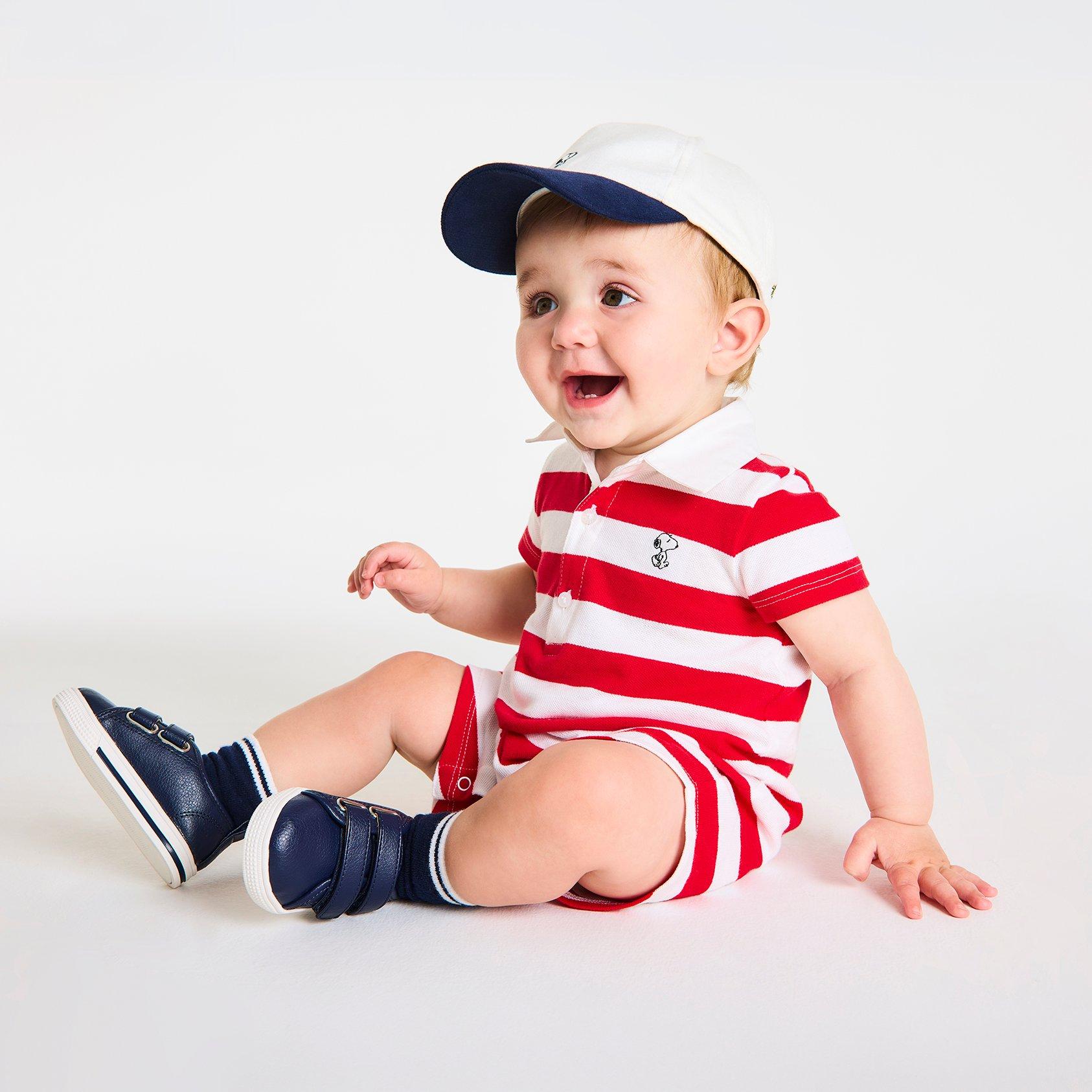 PEANUTS&trade; Snoopy Striped Baby Romper image number 1