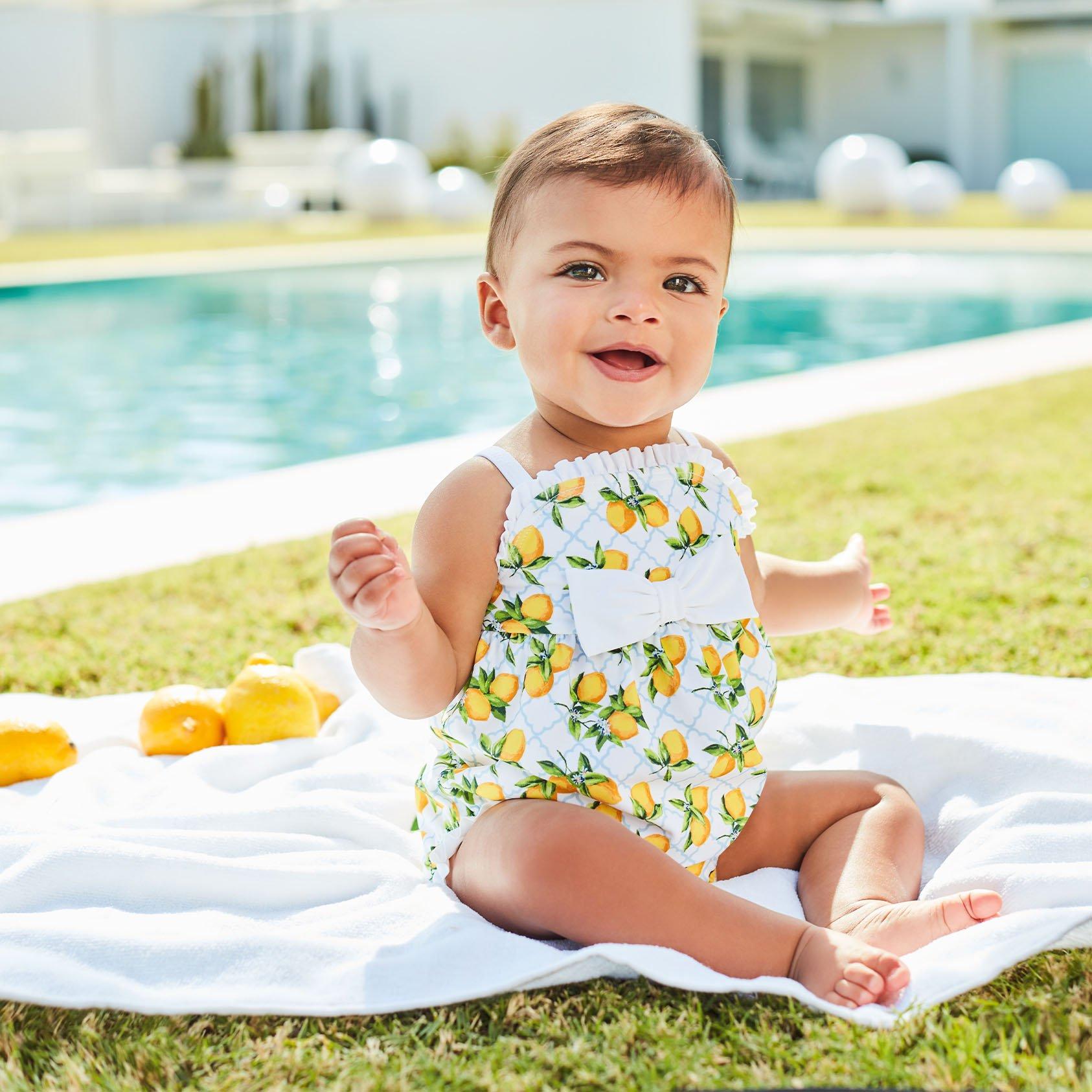 Newborn Primrose Yellow Lemon Print Baby Lemon Bow Swimsuit by Janie and Jack