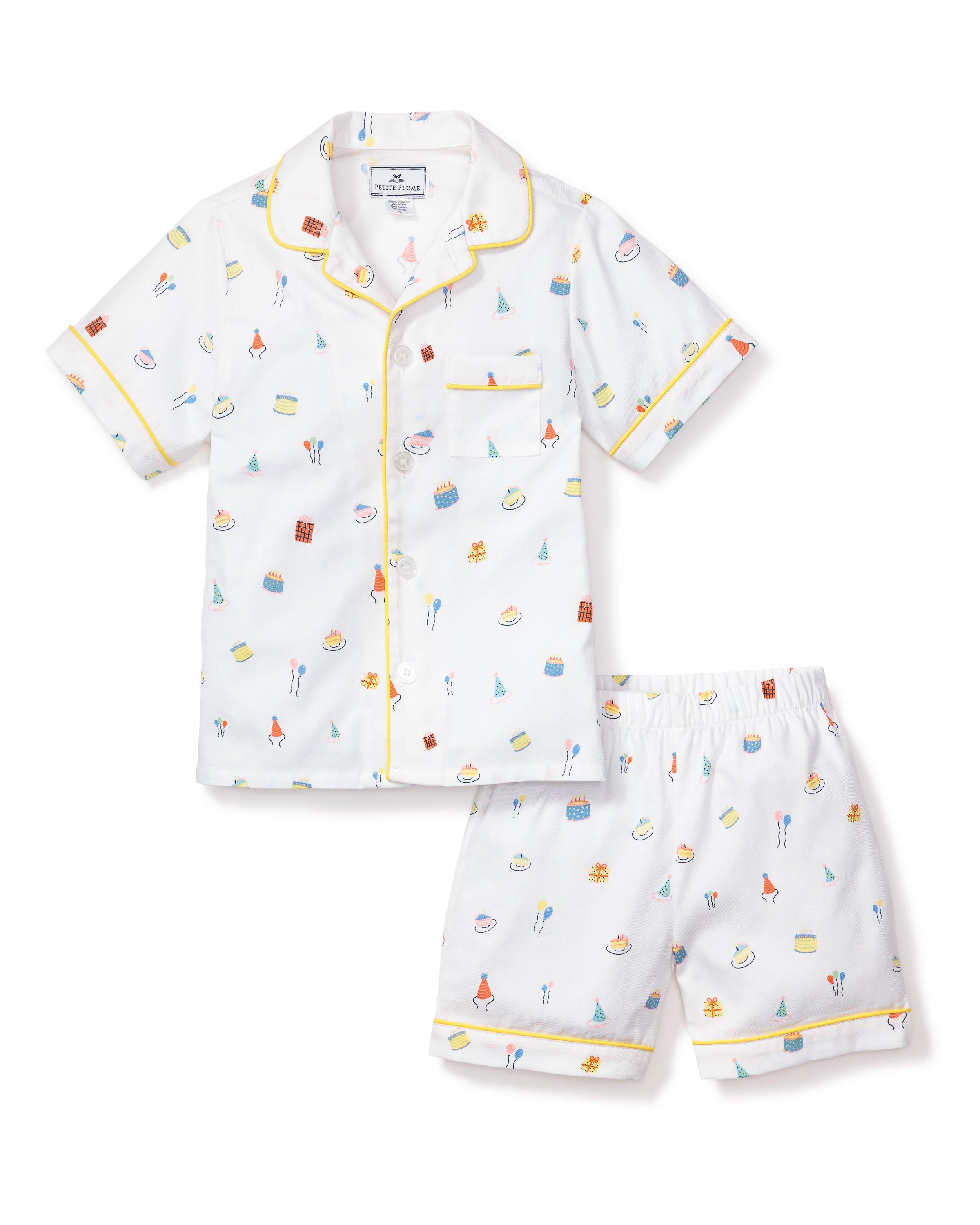 Boy White Petite Plume Birthday Wishes Pajama Short Set by Janie