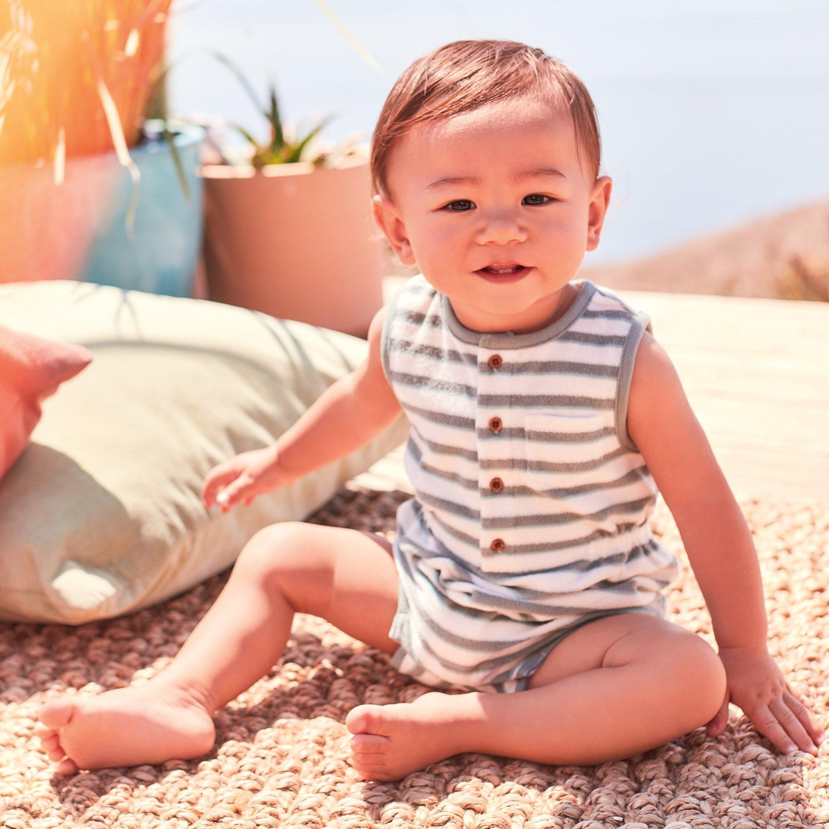 Baby Striped Terry Romper  image number 1