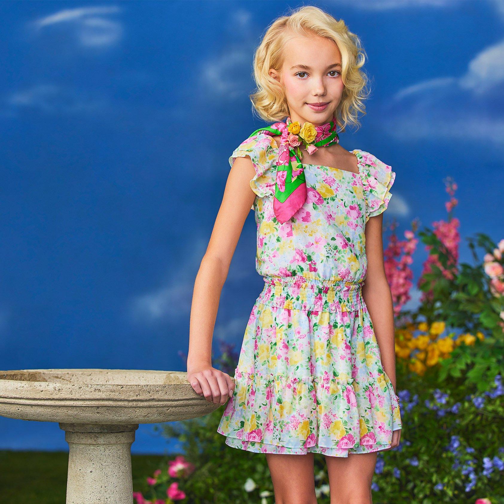 Girl White Floral Floral Smocked Waist Chiffon Top by Janie