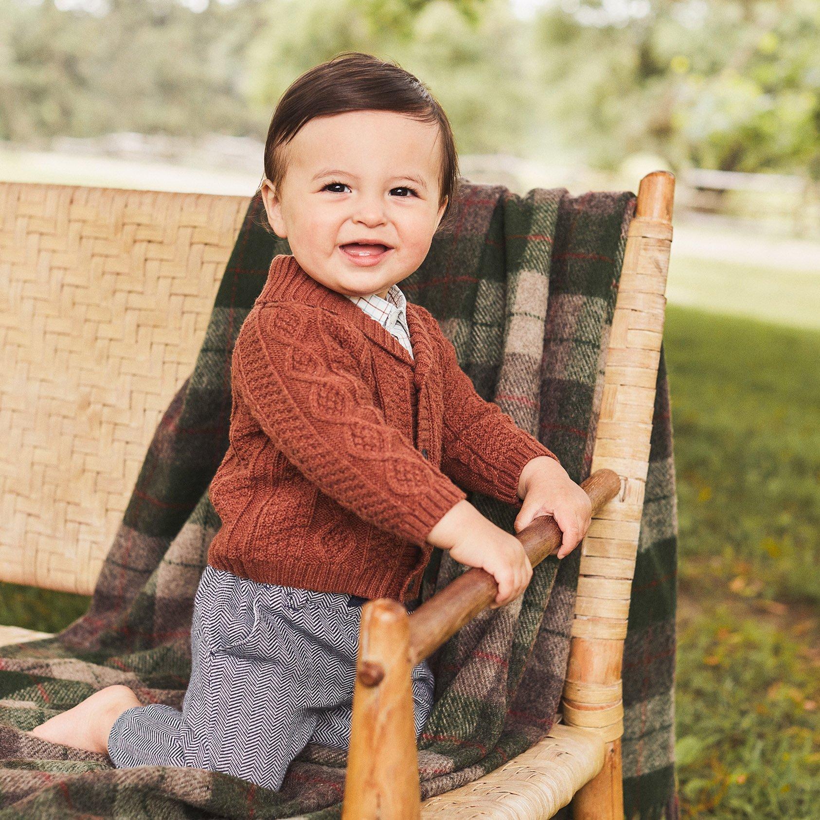 Newborn Red Barn Heather Baby Cable Knit Shawl Collar Cardigan by Janie and Jack