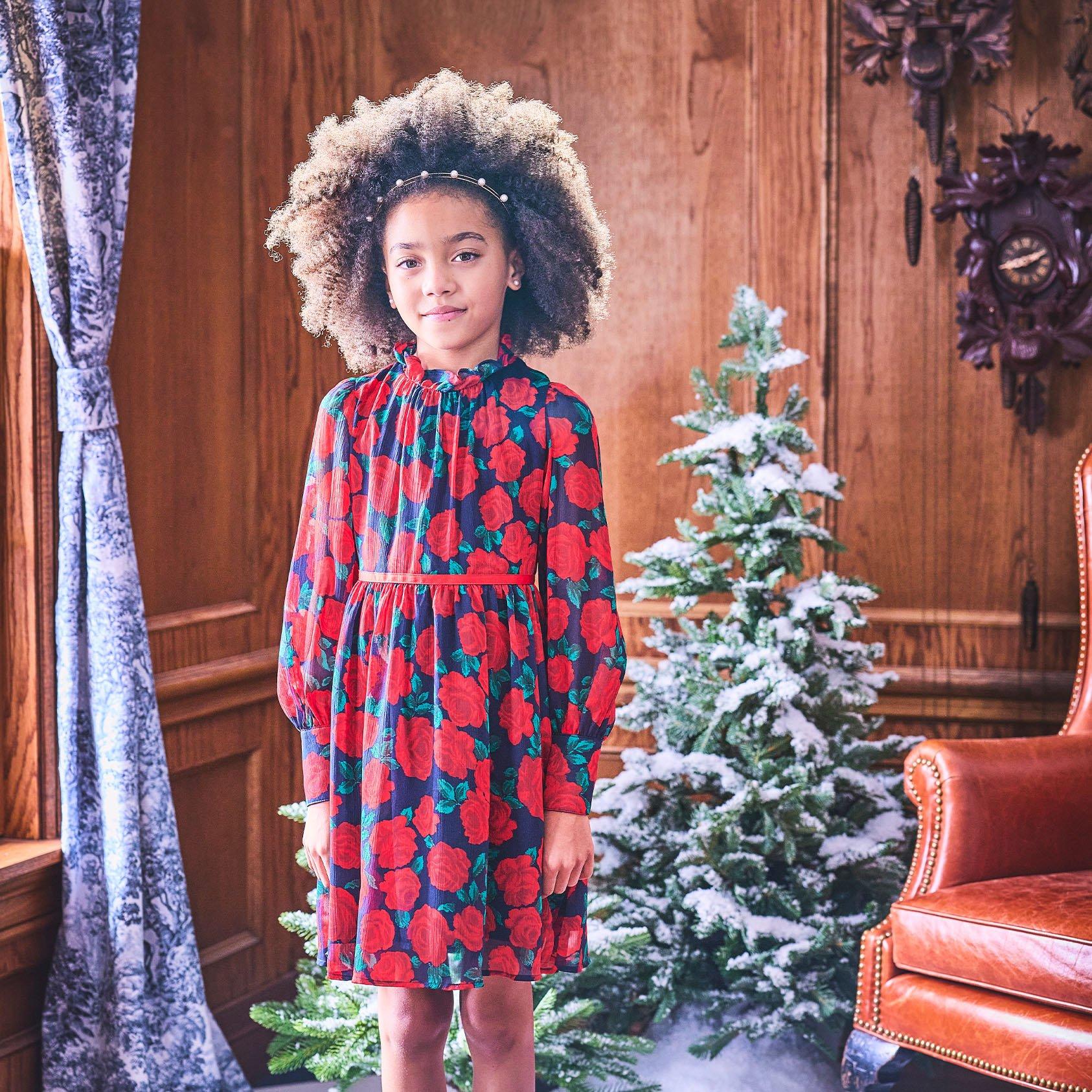 Girl Holiday Red Rose Print Rose Chiffon Dress by Janie and Jack