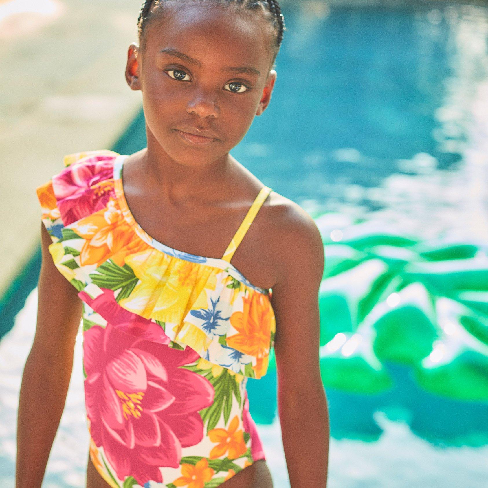 Recycled Floral Ruffle Swimsuit image number 1