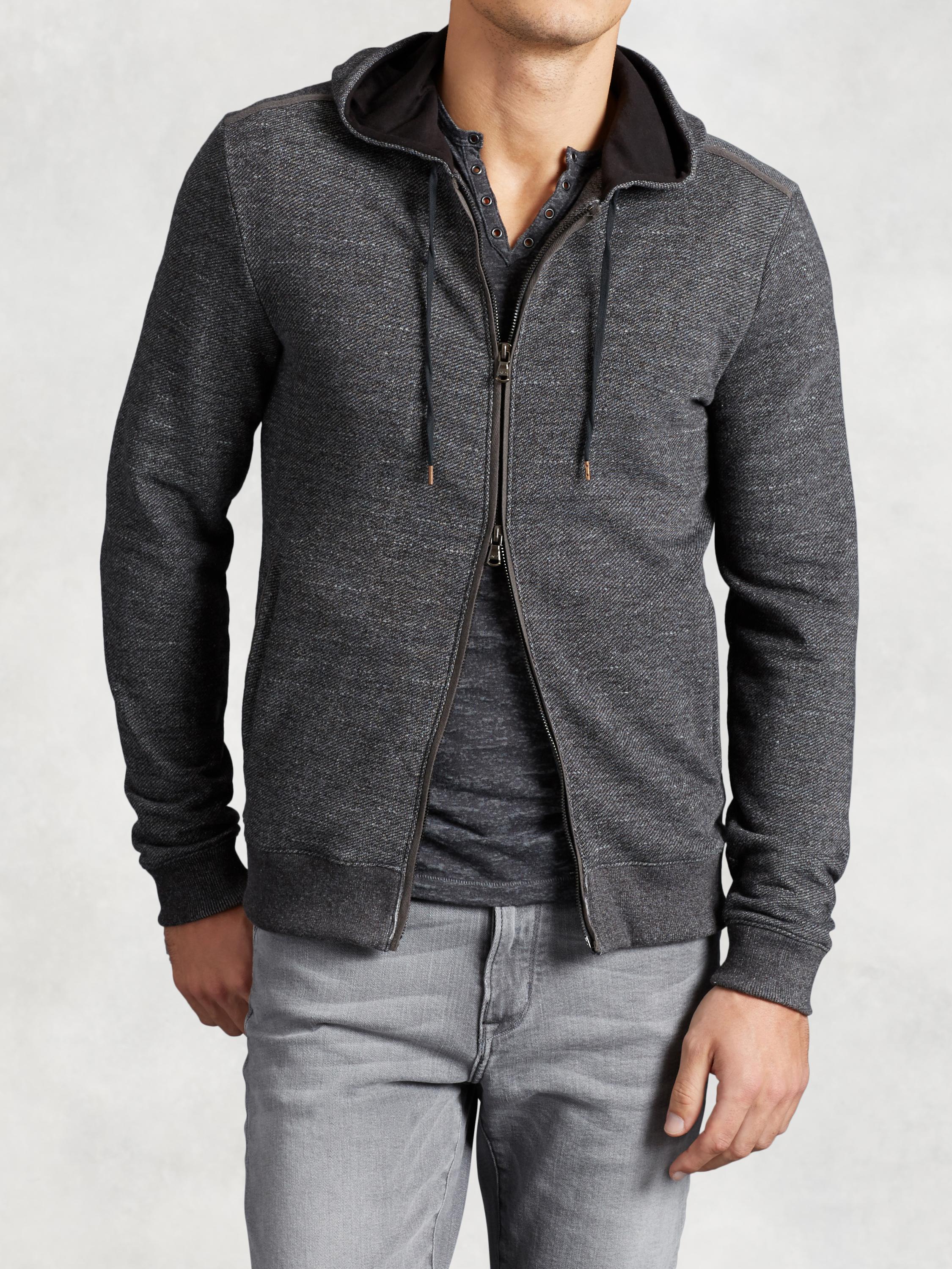 John Varvatos Mens Long Sleeve Classic Zip Front Hoodie 3 Star Embroidered