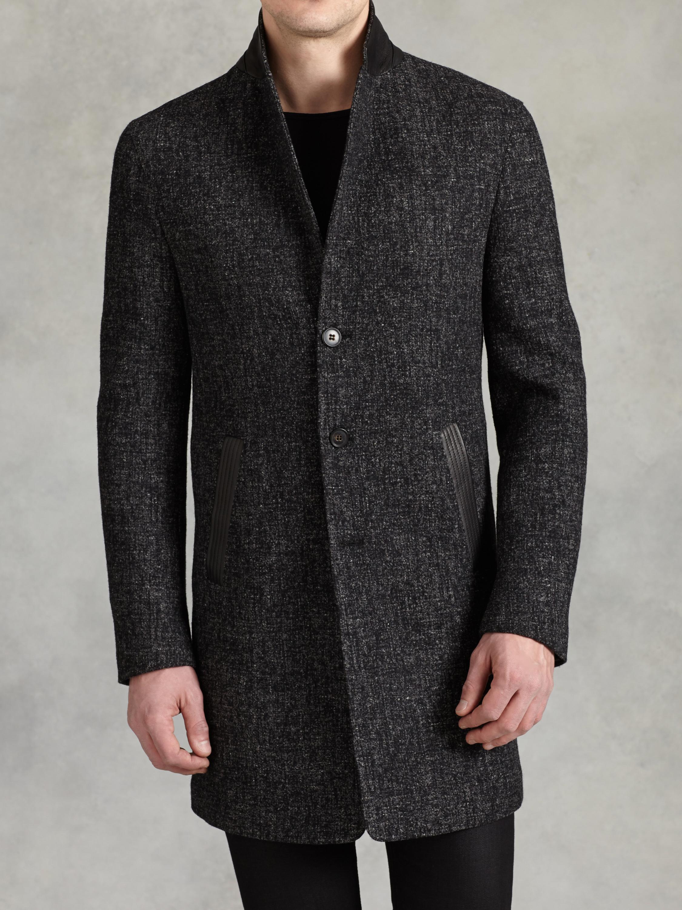 Wool Coat with Leather Trim - John Varvatos