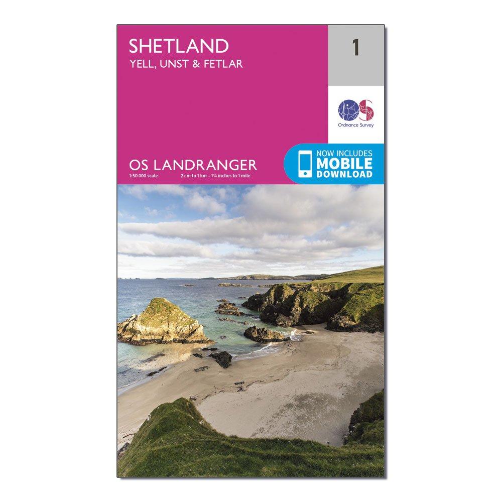 Image of Ordnance Survey Landranger 1 Shetland Yell, Unst And Fetlar Map With Digital Version - Pink, Pink