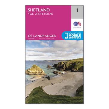 Pink Ordnance Survey Landranger 1 Shetland  Yell, Unst and Fetlar Map With Digital Version