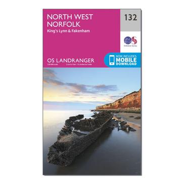 Pink Ordnance Survey Landranger 132 North West Norfolk, King's Lynn & Fakenham Map With Digital Version