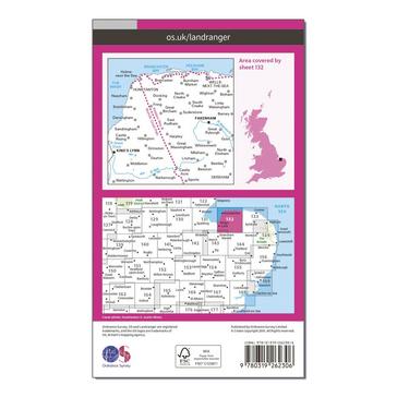 Pink Ordnance Survey Landranger 132 North West Norfolk, King's Lynn & Fakenham Map With Digital Version