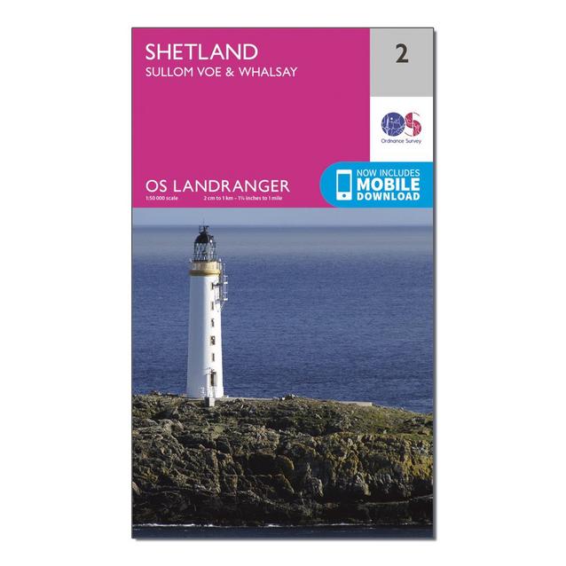 Pink Ordnance Survey Landranger 2 Shetland  Sullom Voe & Whalsay Map With Digital Version image 1