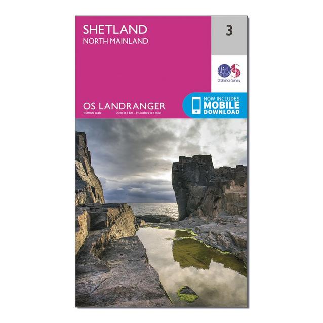Pink Ordnance Survey Landranger 3 Shetland  North Mainland Map With Digital Version image 1