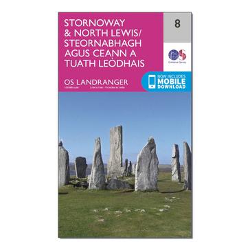 Pink Ordnance Survey Landranger 8 Stornaway & North Lewis Map With Digital Version