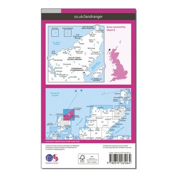 Pink Ordnance Survey Landranger 8 Stornaway & North Lewis Map With Digital Version