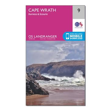 Pink Ordnance Survey Landranger 9 Cape Wrath, Durness & Scourie Map With Digital Version