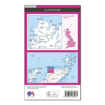 Pink Ordnance Survey Landranger 9 Cape Wrath, Durness & Scourie Map With Digital Version