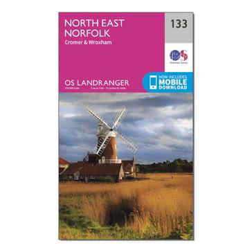Pink Ordnance Survey Landranger 133 North East Norfolk, Cromer & Wroxham Map With Digital Version