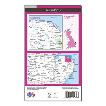 Pink Ordnance Survey Landranger 133 North East Norfolk, Cromer & Wroxham Map With Digital Version