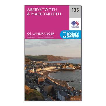 Pink Ordnance Survey Landranger 135 Aberystwyth & Machynlleth Map With Digital Version