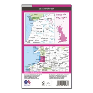 Pink Ordnance Survey Landranger 135 Aberystwyth & Machynlleth Map With Digital Version