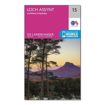 Pink Ordnance Survey Landranger 15 Loch Assynt, Lochinvar & Kylesku Map With Digital Version