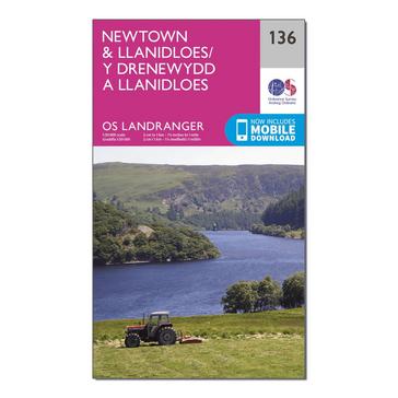 Pink Ordnance Survey Landranger 136 Newtown & Llanidloes Map With Digital Version