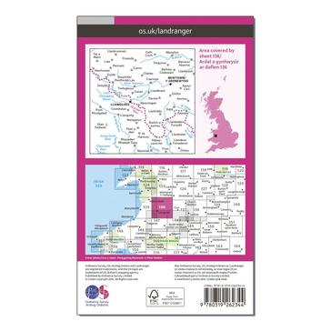 Pink Ordnance Survey Landranger 136 Newtown & Llanidloes Map With Digital Version