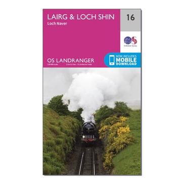 Pink Ordnance Survey Landranger 16 Lairg & Loch Shin, Loch Naver Map With Digital Version