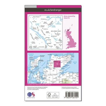 Pink Ordnance Survey Landranger 16 Lairg & Loch Shin, Loch Naver Map With Digital Version