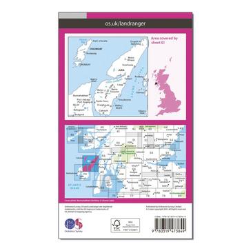 Pink Ordnance Survey Landranger Active 61 Jura & Colonsay Map With Digital Version