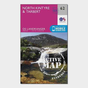 Pink Ordnance Survey Landranger Active 62 North Kintyre & Tarbert Map With Digital Version