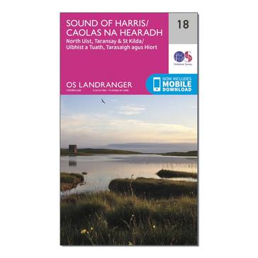 Pink Ordnance Survey Landranger 18 Sound of Harris, North Uist, Taransay & St Kilda Map With Digital Version